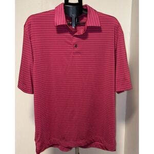 FJ FootJoy Men's Large Short Sleeve Golf Polo Pink White Polyester Spandex Shirt